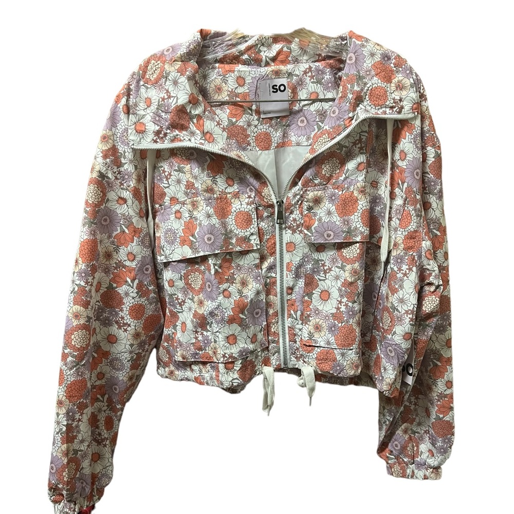 SO Floral Ivory Multi colored Silver Long Sleeve Jacket NWOT Perfect for paring